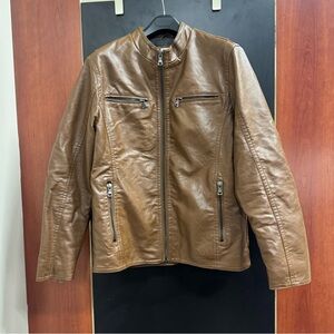 Jos. A. Banks Faux Leather Moto Jacket Tan Camel Brown Size Large Vegan Leather
